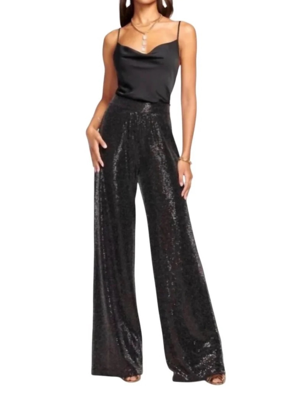 Ramy Brook Sequin Wide-Leg Pants - Black 6